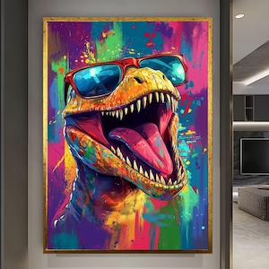 Art mural abstrait T-Rex sur toile Art de toile de dinosaure Art mural dinosaure tendance Impression d&#39;art dinosaure Cadeau pour lui Art mural génial Art surdimensionné