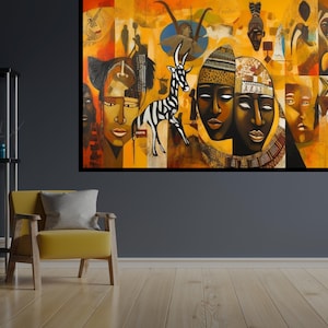 African Wall Art Canvas Decor African American Art African Culture Art Framed Art Modern Artwork Extra Large Wall Art Housewarming Gift