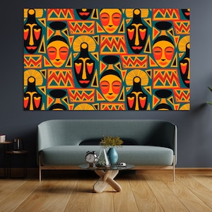 African Themed Canvas painting, African patterns Wall Art, African symbols wall art, African culture wall decor, African patterned wall art