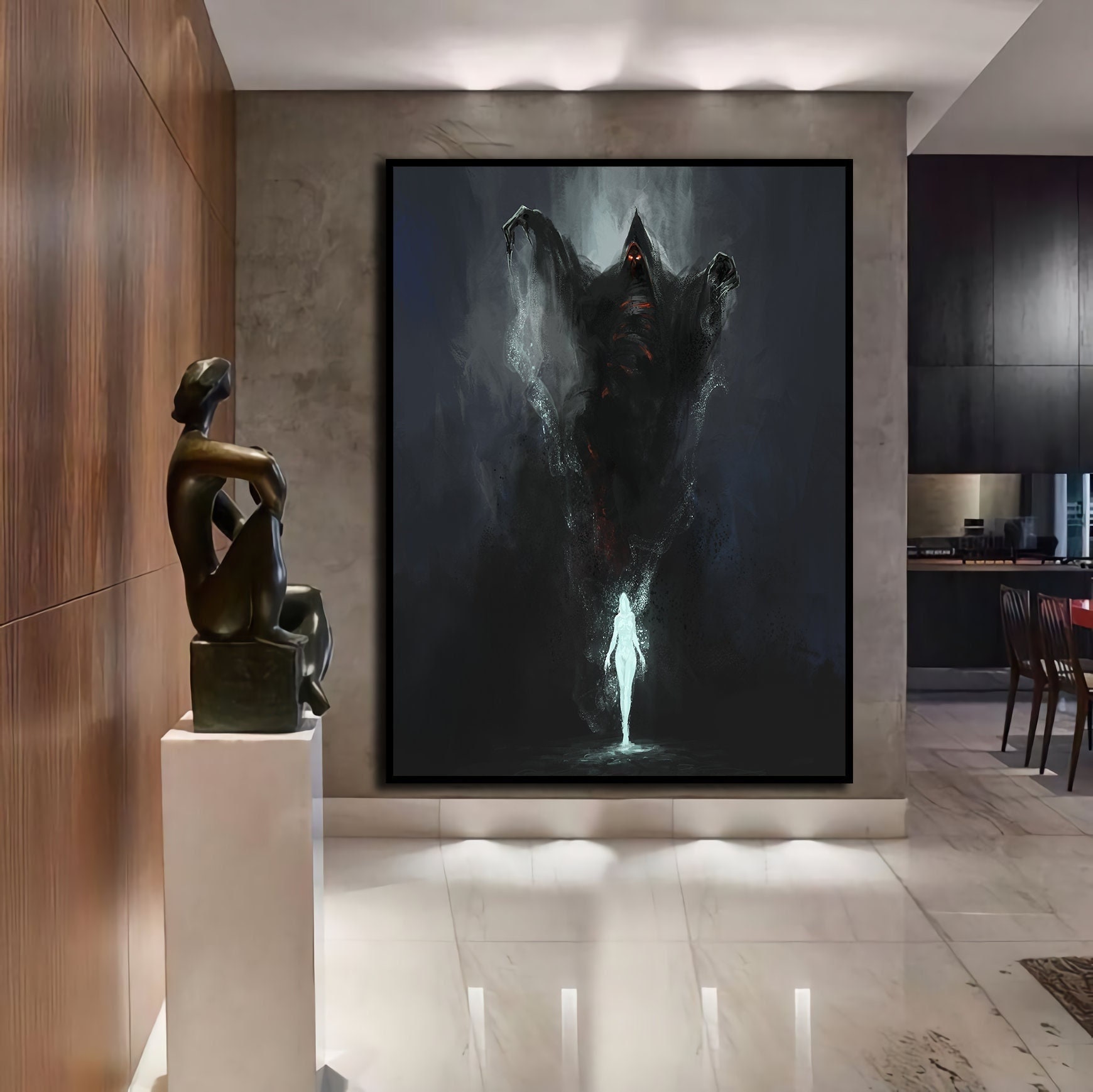 grim reaper Wall Art, Grim Reaper Oil Painting Wall Decor, Horror Wall Decor, Dark Wall Decorations, Grim Reaper Canvas Painting