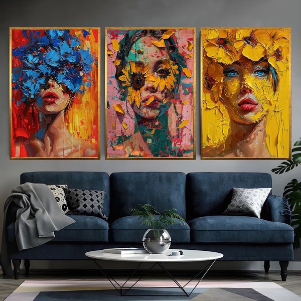 Floral Art Decor Woman oil painting Female Canvas Gift for Her Large wall decor Wall Hangings Gift for home canvas print black framed art