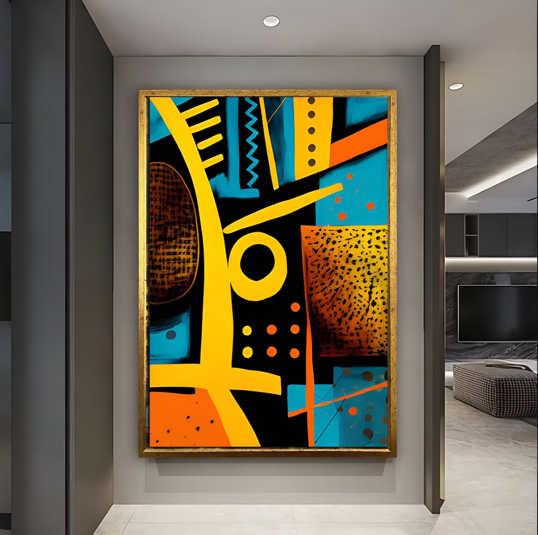 Abstract Wall Decor, Geometric Shapes Canvas Painting, Boho Wall Art