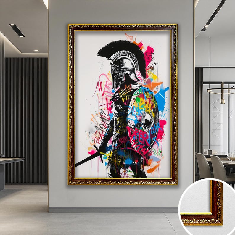 Gladiator Wall Art Banksy Wall Art Graffiti Wall Decor Fashion Wall Art Gold Framed Art Luxury Wall Decor Modern Wall Art Home Decor Gift Gold & Brown Frame