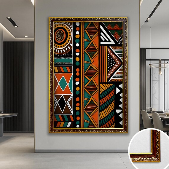 African Wall Art Canvas Wall Decor Ethnic Abstract Canvas Modern African Wall Hanging Framed Artwork African Tribal Wall Art Handmade Decor