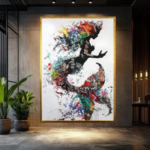 Magical Mermaid Art Banksy Wall Art Street Graffiti Art Mermaid Wall decor Gold Framed Art Fashion Wall Art Large wall Decor Banksy Artwork image 3