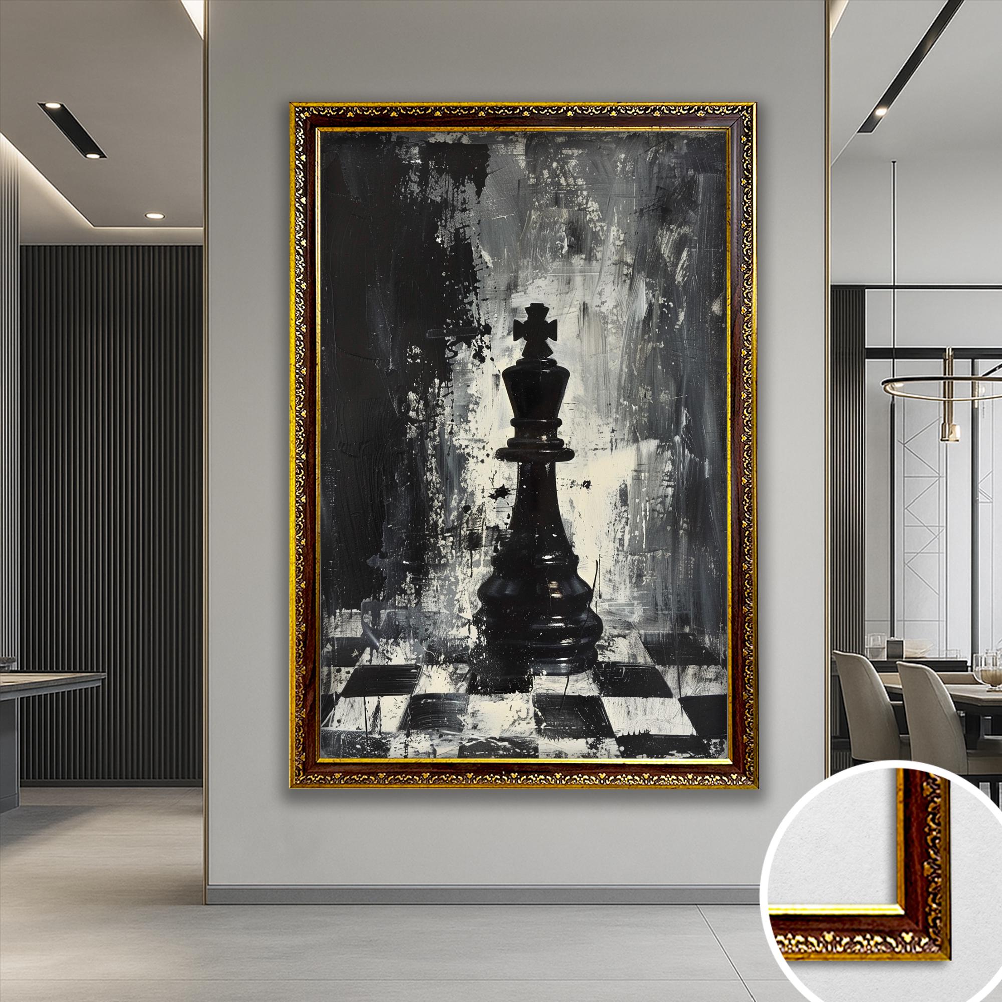 Abstract Chess King Wall Art, Black and White Modern Painting, Chess ...