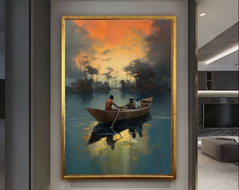 African People Boat Art, Boat Oil Painting Art, African Wall Decor, African Tribe Art, Surrealism Wall Art, African Culture Art, African art