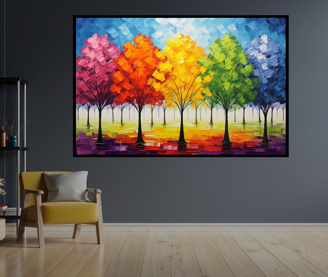 Colorful Trees Wall Art Abstract Landscape Canvas Vibrant Forest ...
