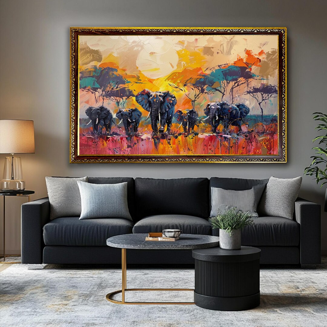 Large Elephant Canvas Wall Art, African Safari Abstract Home Decor ...