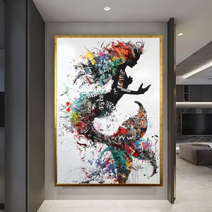 Magical Mermaid Art Banksy Wall Art Street Graffiti Art Mermaid Wall decor Gold Framed Art Fashion Wall Art Large wall Decor Banksy Artwork image 6