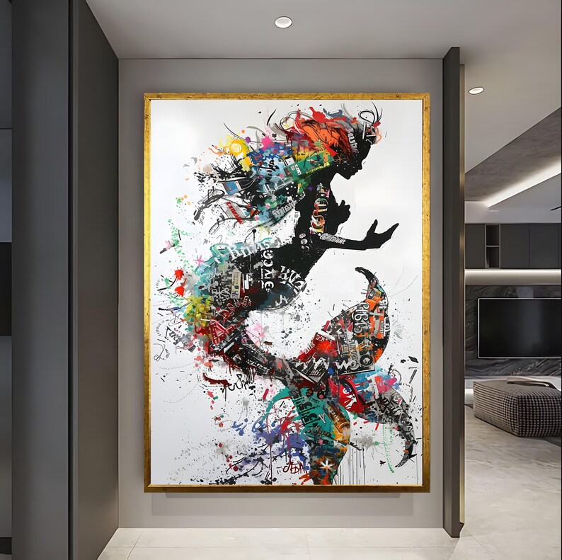 Magical Mermaid Art Banksy Wall Art Street Graffiti Art Mermaid Wall decor Gold Framed Art Fashion Wall Art Large wall Decor Banksy Artwork image 6