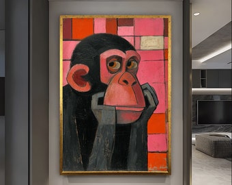 Monkey Wall Art Monkey Gift Monkey Portrait Animal Wall Decor Nursery Wall Art gift for kids Art decor large wall decor canvas print gifts