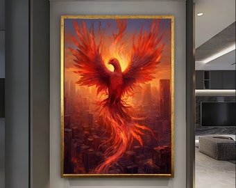 Noble Phoenix Flying Over the City, Sensual Phoenix Wall Art, Fashion Wall Art, Winged Animal Wall Decor, Noble Animal portrait, Art Gift