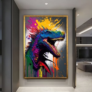 Dinosaur Wall Art, Colorful Animal Poster, Aggressive Toothed Dinosaur, Wildlife wall Art, Animal Wall Portrait, Luxury wall Art, Wall Decor