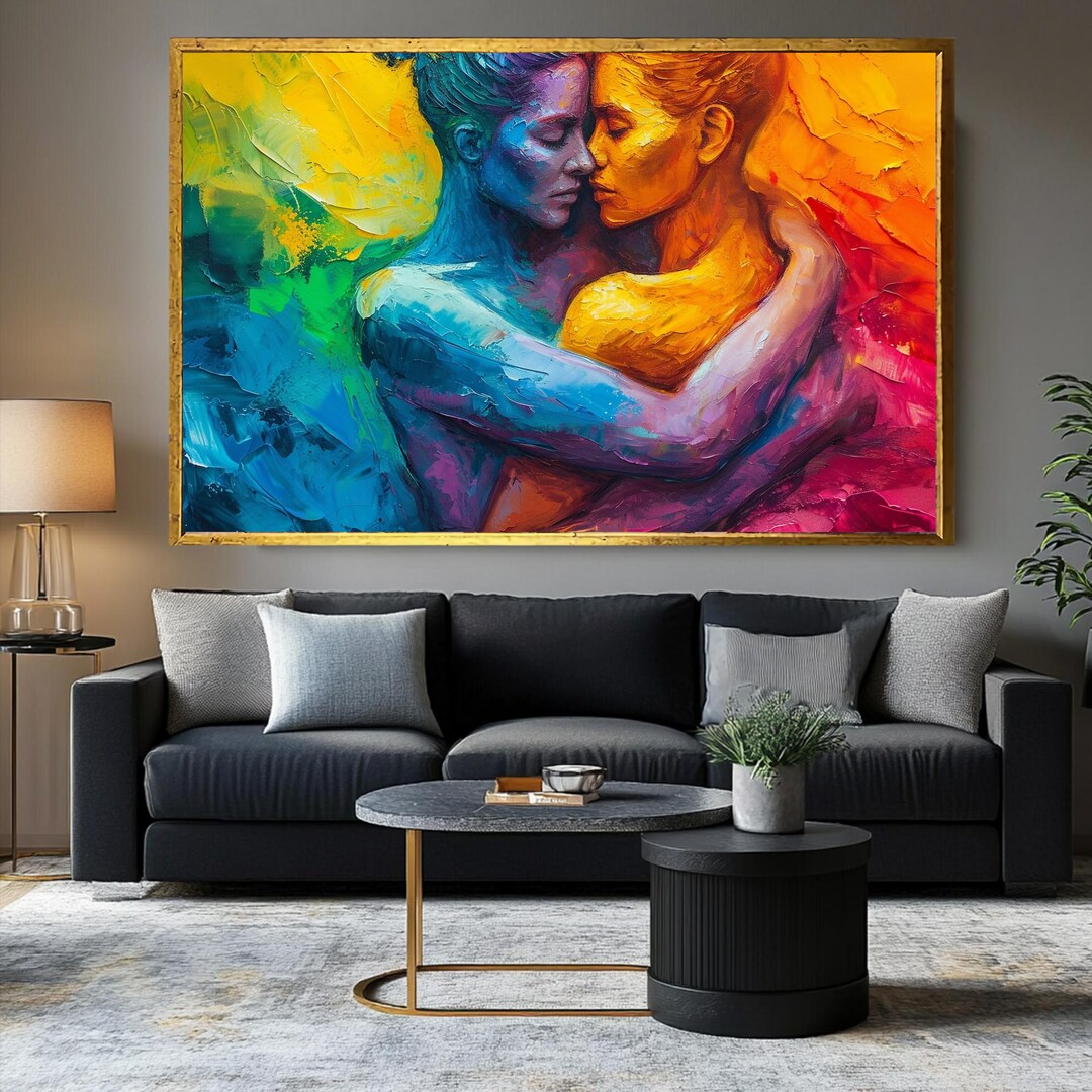 Lesbian Wall Art Lesbian Girlfriend Gift Lesbin Oil Wedding Gift Extra Large Wall Art Above Bed