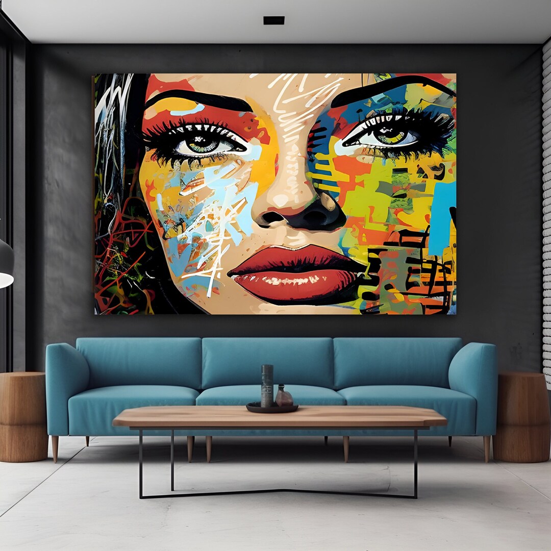 Pop Art Mural Woman Face Wall Art Pop Art Portrait Etsy