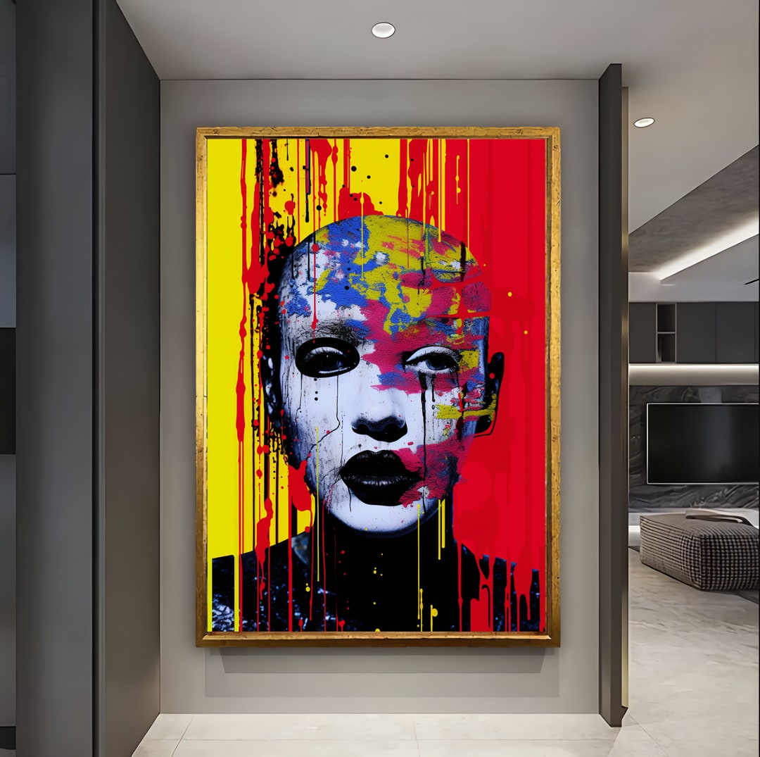 Face Wall Art, Woman Collage Art, Woman Abstract Canvas Art, Surrealism