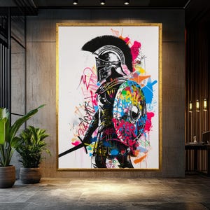 Gladiator Wall Art Banksy Wall Art Graffiti Wall Decor Fashion Wall Art Gold Framed Art Luxury Wall Decor Modern Wall Art Home Decor Gift Gold Frame
