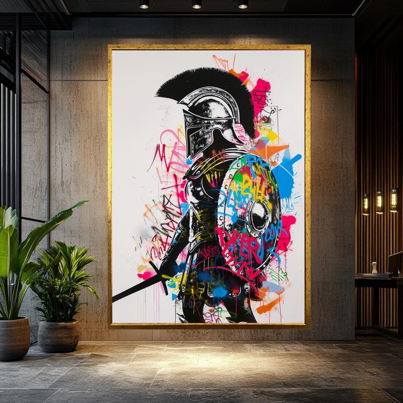 Gladiator Wall Art Banksy Wall Art Graffiti Wall Decor Fashion Wall Art Gold Framed Art Luxury Wall Decor Modern Wall Art Home Decor Gift Gold Frame