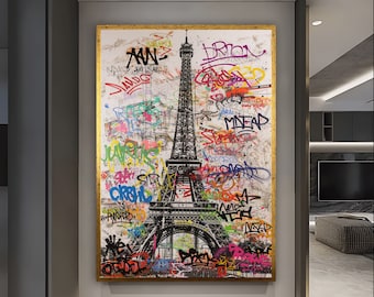 Banksy Artwork Eiffel Tower art street art french culture art graffiti canvas art gold framed art wall hangings oversized wall art wall art