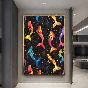 Colorful Mermaids Canvas Painting Mermaid Gift Mermaid Art Poster Unique and Fascinating Wall Art Fantasy Art  Decorative Art home decor