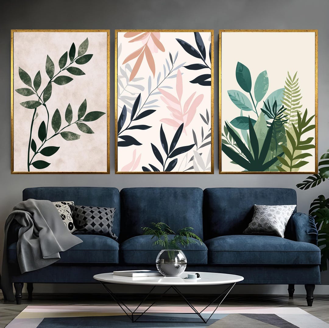 Minimalist Botanical Leaves Canvas Print Set of 3 Canvas Modern Nature ...