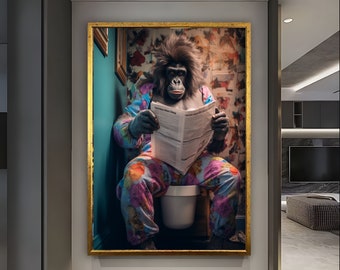 Gorilla Wall Art, Funny Gorilla Portrait, Framed Animal Painting, Cool Gorilla Decor, Living Room Art, Fashion Wall Art, Animal Wall Decor