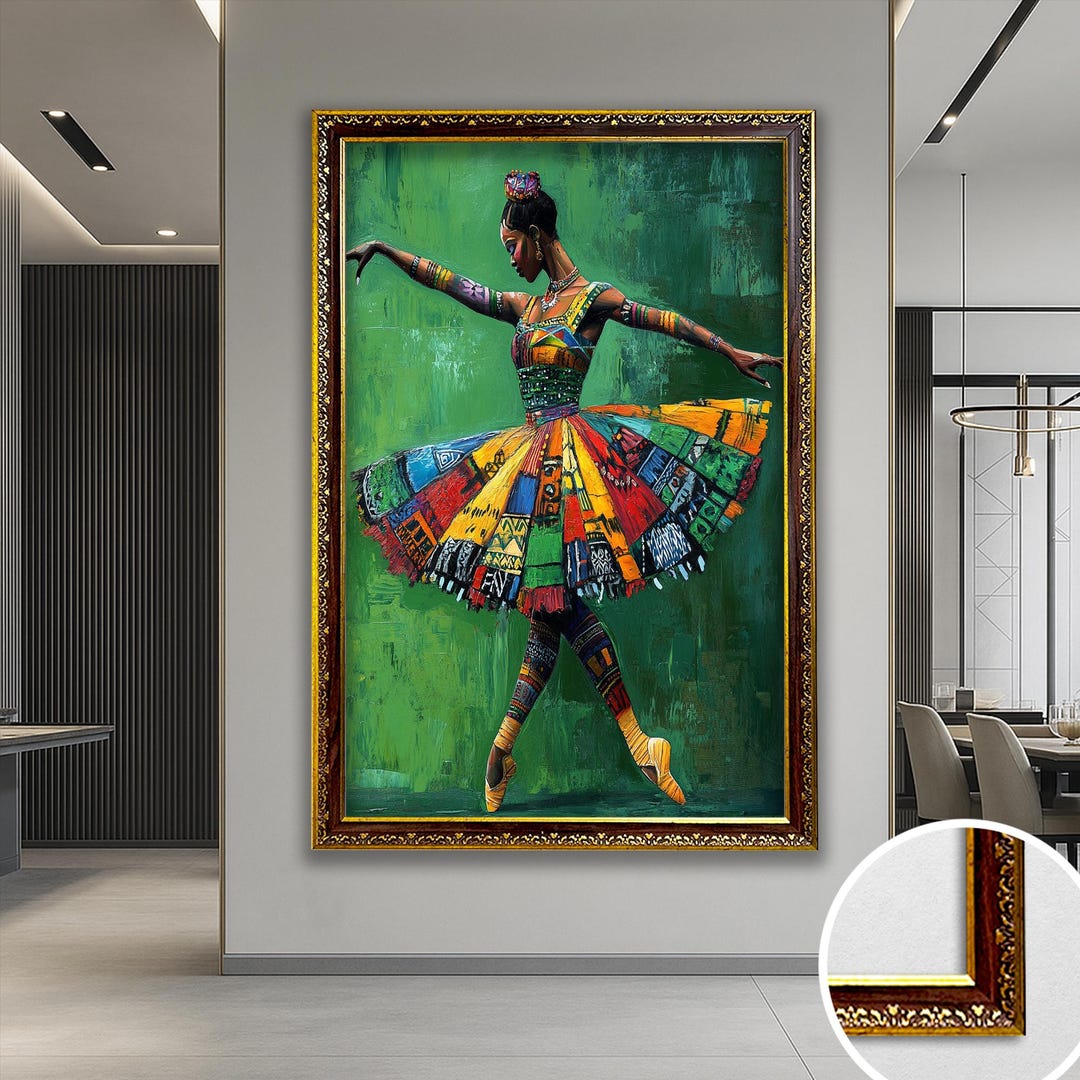 African Ballerina Canvas Wall Art Modern Black Dancer Artwork Framed ...