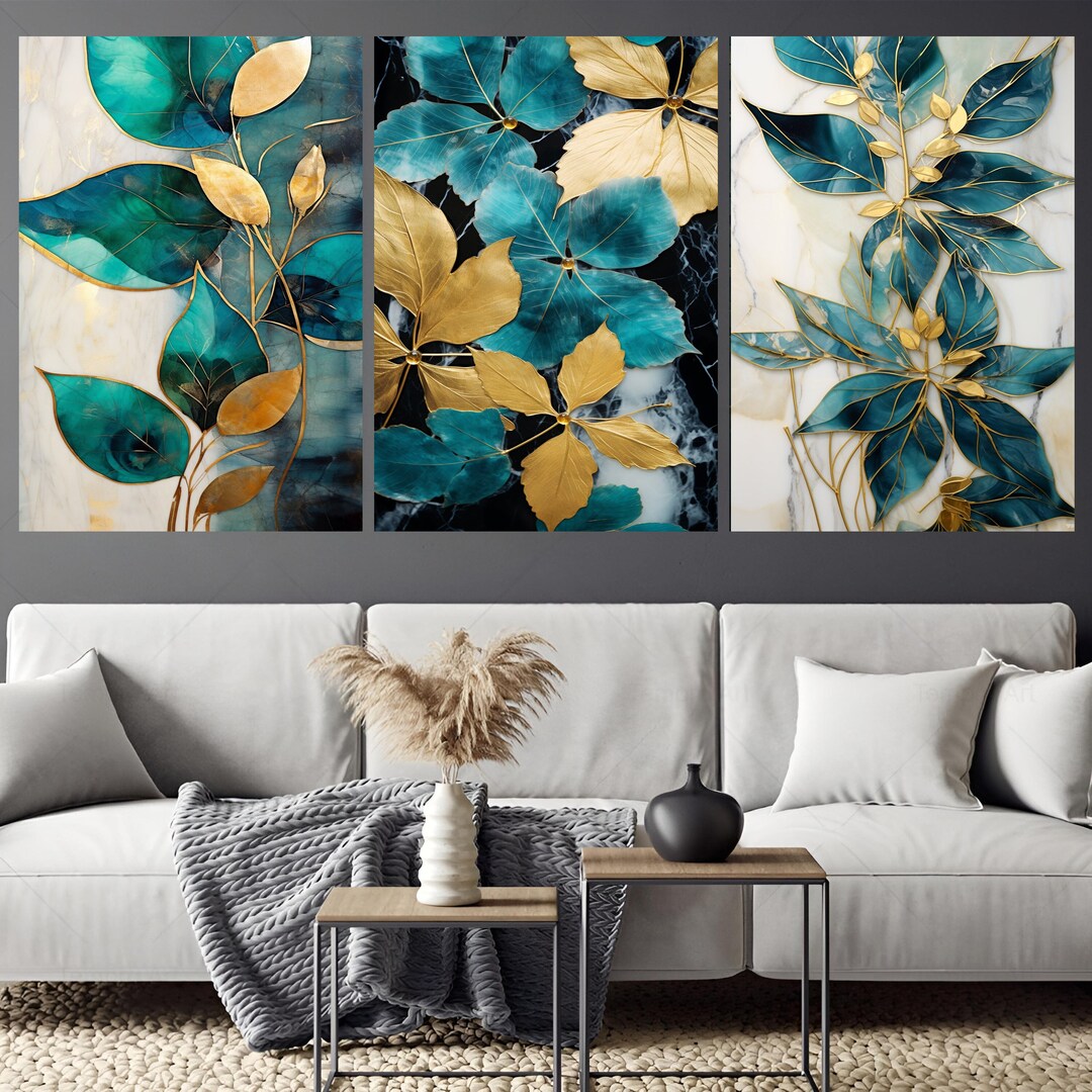 Leaf Decor Flower Wall Decor Set of 3 Print Floral Decor Canvas Wall ...