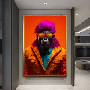 Artist Gorilla art, Funny Gorilla Wall Decor, Gorilla Portrait, Gorilla Wall Canvas, Cool Animals Art, Wall Art, Housewarming gift, Gorilla