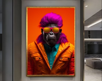 Artist Gorilla art, Funny Gorilla Wall Decor, Gorilla Portrait, Gorilla Wall Canvas, Cool Animals Art, Wall Art, Housewarming gift, Gorilla
