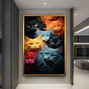 Cute Cats Wall Decor, Furry Creatures Art, Colorful Animals Wall Decor, Nature Themed Art, Colorful Cat Wall Decor, Cute cats home decor