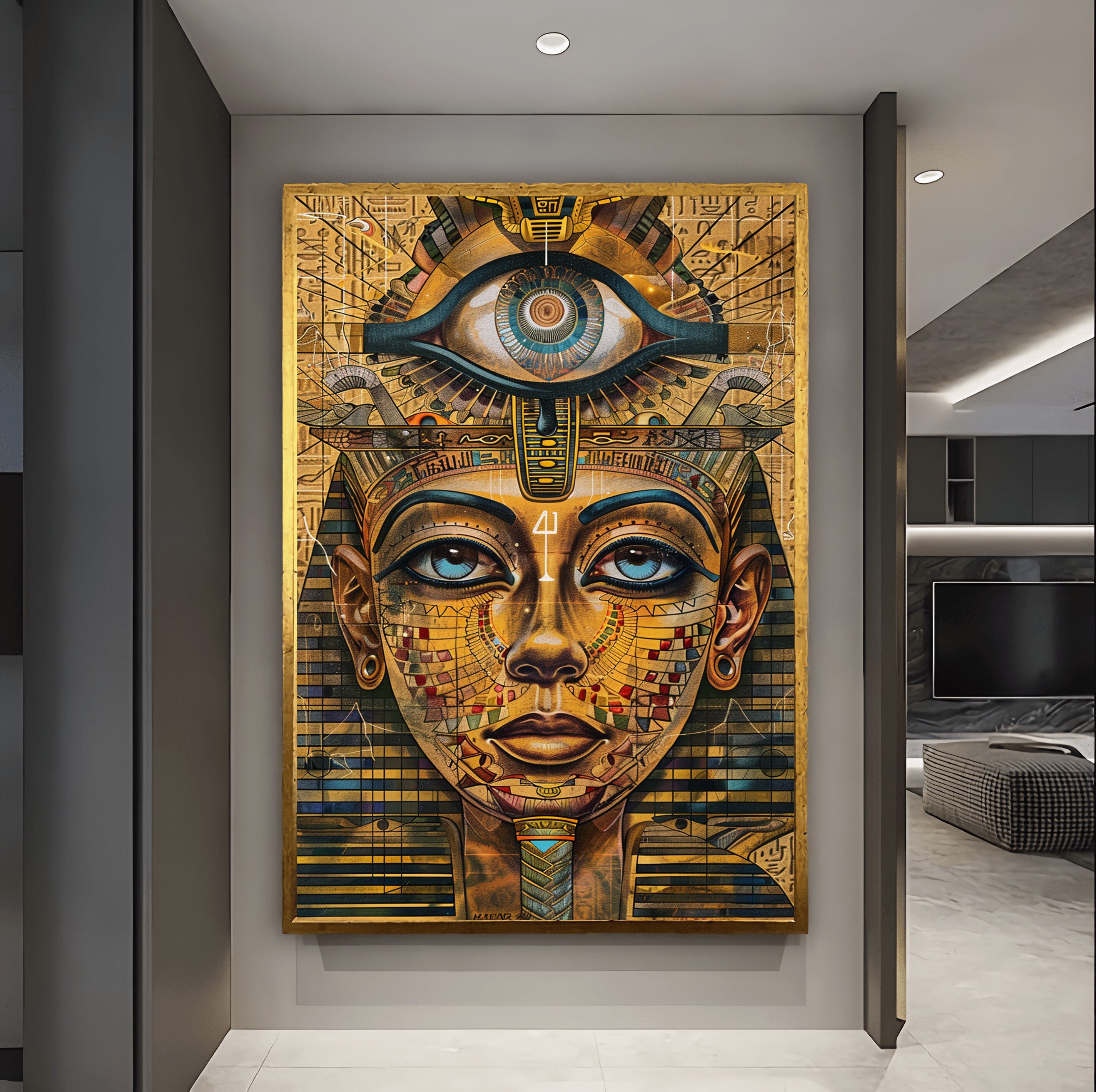 Egyptian Culture Decoration Egyptian Artwork Egyptian Symbols Gold framed Art Ready To hang Canvas Wall Art Antique Wall Decor home decor