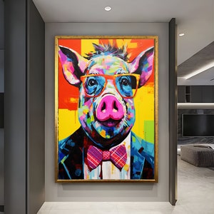Pig Artwork Pig Art Canvas Pig Large Decor Framed Canvas Art Animal Culture Art Farmhouse Gifts Gift for Grandmother Home Decor Wall Hanging