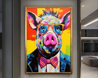 Pig Artwork Pig Art Canvas Pig Large Decor Framed Canvas Art Animal Culture Art Farmhouse Gifts Gift for Grandmother Home Decor Wall Hanging