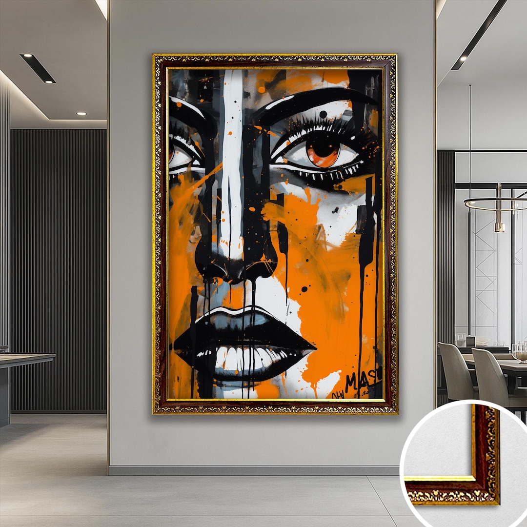 Modern Abstract Face Painting for Living Room Canvas Wall Art Framed ...