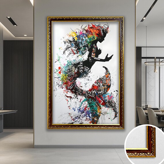 Magical Mermaid Art Banksy Wall Art Street Graffiti Art Mermaid Wall decor Gold Framed Art Fashion Wall Art Large wall Decor Banksy Artwork