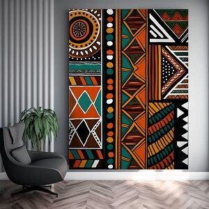 Abstrakt afrikansk inramad canvastavla, etnisk tribal dekor, modern geometrisk stor texturerad konstverk bild 8