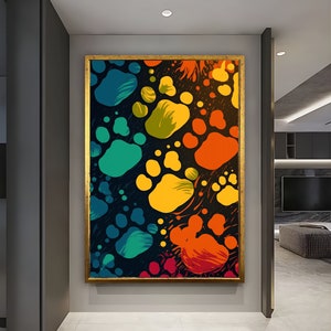 Colorful Dog Paw Canvas Art: Kids Room Wall Decor
