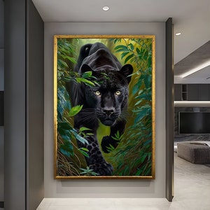 Dunkler Jaguar Bildeffekt Leinwand Gemälde, Nervöser Jaguar Tier Poster, Dunkles Wohndekor, Wilde Tiere Wandkunst, Dschungel Kunst, Grüne Kunst, Geschenk
