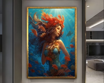 Mermaid Mural,  Under The Sea Decor, Fantasy Wall Art, Magical Mermaid,  Oceanic Wonder, Nautical Nursery, Ocean Vibes, Mermaid wall art