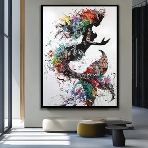 Magical Mermaid Art Banksy Wall Art Street Graffiti Art Mermaid Wall decor Gold Framed Art Fashion Wall Art Large wall Decor Banksy Artwork image 4