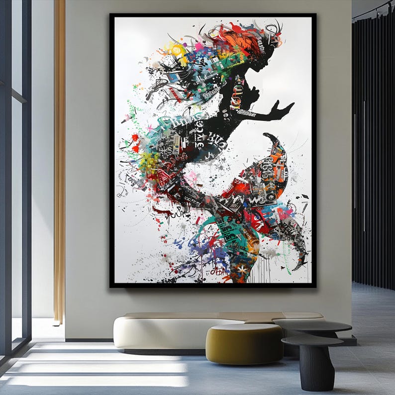 Magical Mermaid Art Banksy Wall Art Street Graffiti Art Mermaid Wall decor Gold Framed Art Fashion Wall Art Large wall Decor Banksy Artwork image 4