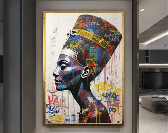 Nefertiti Wall Art, Egyptian Mythology Art Contemporary Art Maximalist Decor Large Artwork Wall Hangings Aesthetic Decor Housewarming Gift