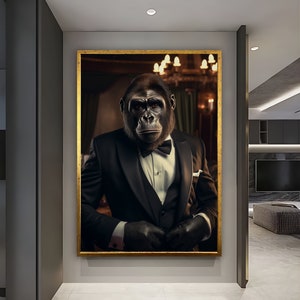 Gorilla Art in a Suit, Gentleman Gorilla Decor, Gorilla Wall Art, Gorilla Portrait, Animal Portrait, Living Room Decor, Brave Wall Art, Gift