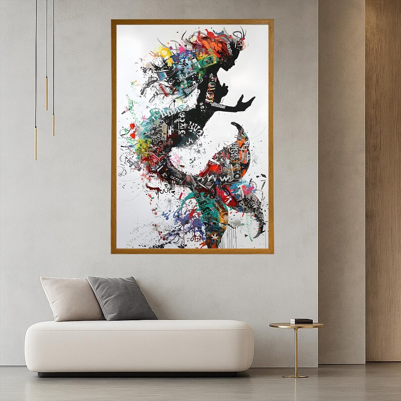 Magical Mermaid Art Banksy Wall Art Street Graffiti Art Mermaid Wall decor Gold Framed Art Fashion Wall Art Large wall Decor Banksy Artwork image 5