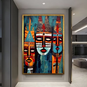 Abstract African Faces, African Face Symbols, African American Wall Art, American Culture Home Decor, African Wall Decor, Face wall Art, Art