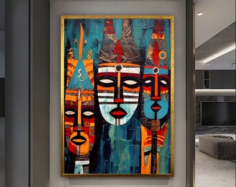 Abstract African Faces, African Face Symbols, African American Wall Art, American Culture Home Decor, African Wall Decor, Face wall Art, Art