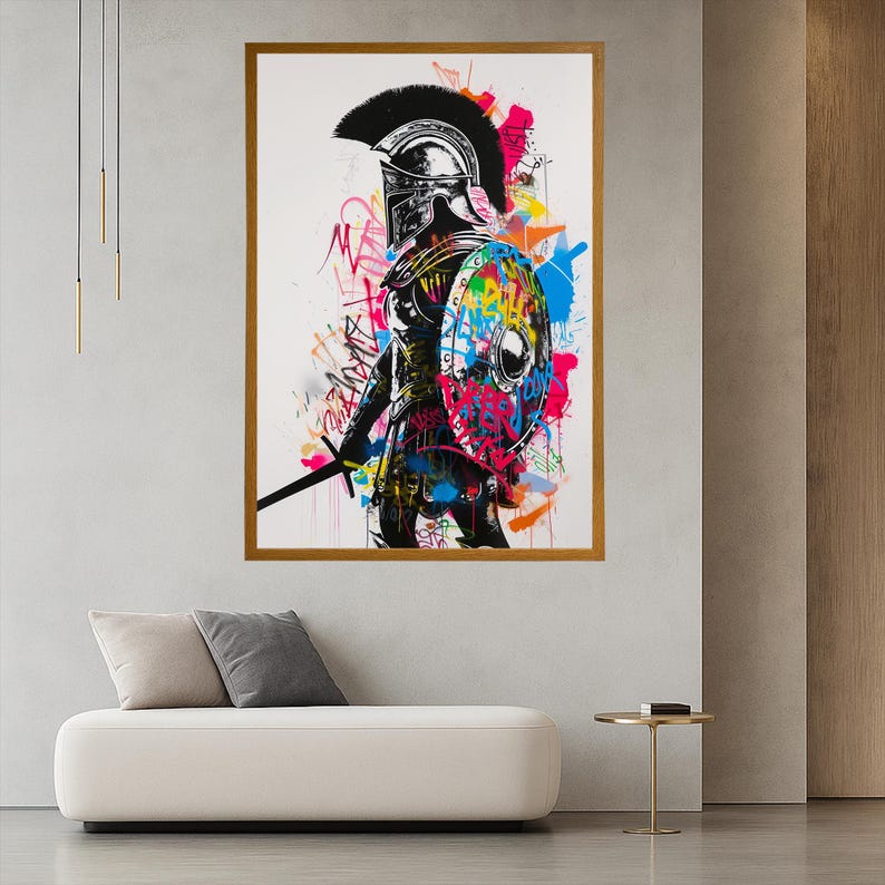 Gladiator Wall Art Banksy Wall Art Graffiti Wall Decor Fashion Wall Art Gold Framed Art Luxury Wall Decor Modern Wall Art Home Decor Gift Wood Frame