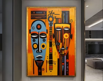 African Abstract Wall Art Abstract Canvas American culture art ready to hang gift for african gift for home livingroom decor Wall Art